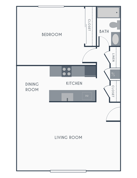 Floor plan for 1 bed, 1 bath, 800 sqft